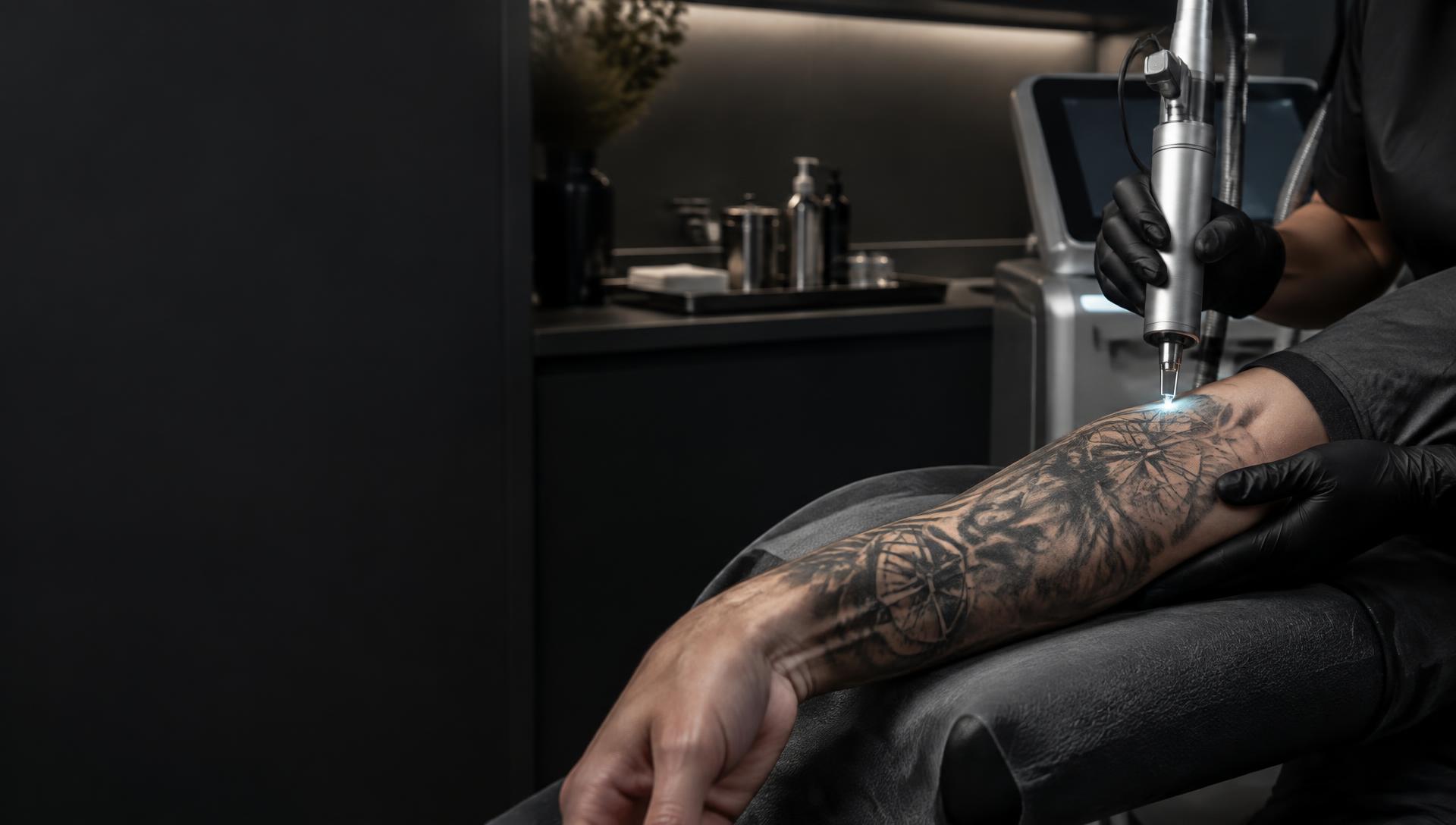 Procedimento de remoção de tatuagem a laser em clínica premium